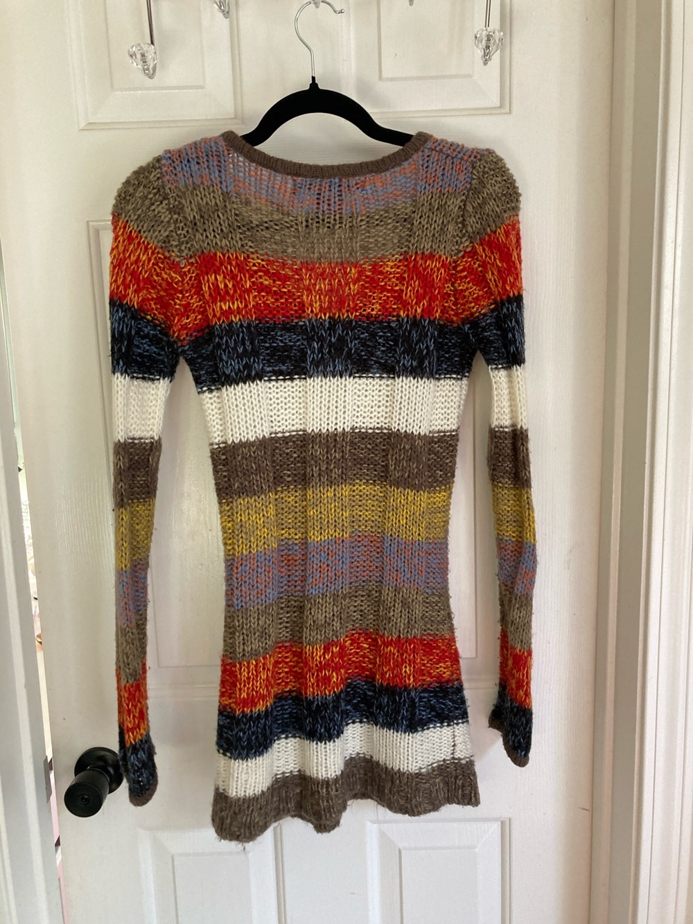 Ashley By 26 International Striped V-Neck Sweater in Brown, Red, Navy & Cream - Picture 4 of 4